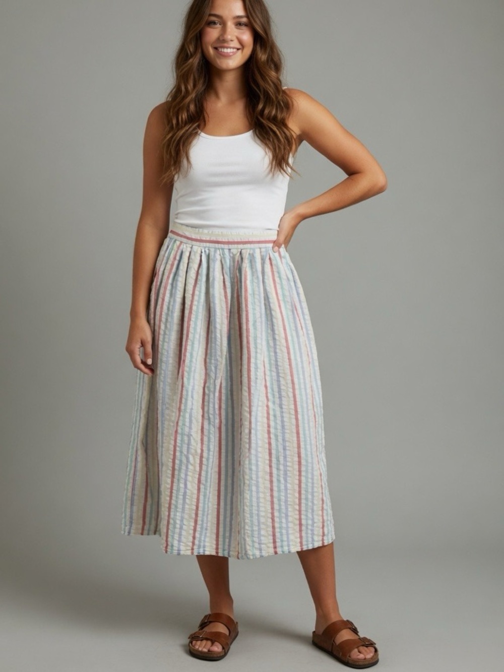 Sperry Top-Sider Vintage Cotton Maxi Skirt with Pastel Multi Stripes 10